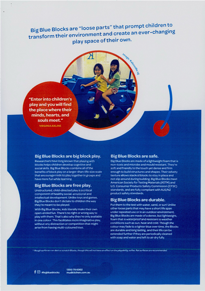 A blue and red poster with text and pictures of kids on a playground

Description automatically generated