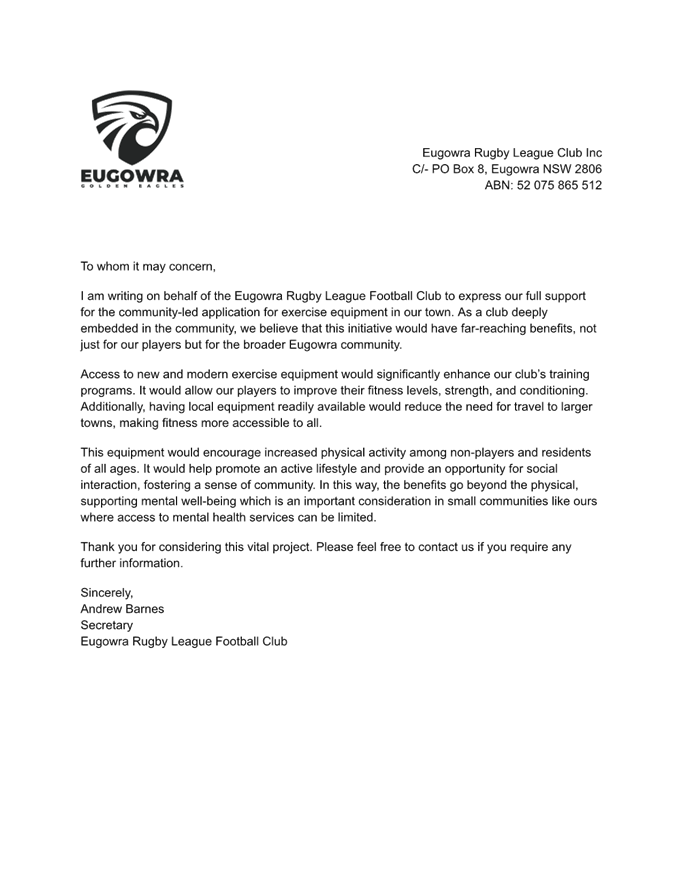A letter to a football team

Description automatically generated
