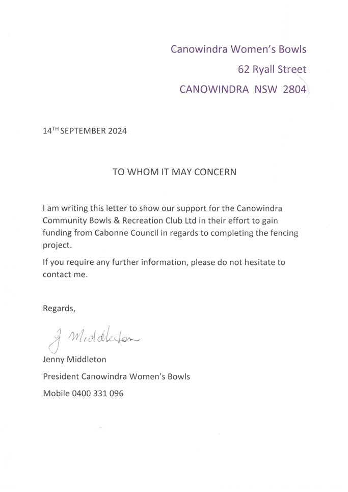 A letter of support to a club

Description automatically generated with medium confidence